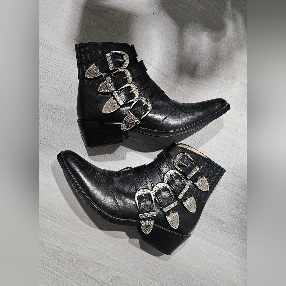 TOGA Pulla Black Ankle Boots with Silver Accents